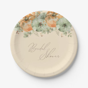 Fall in Love Floral Pumpkin Bridal Shower Paper Plate