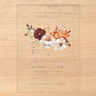 Fall in Love Floral Pumpkin Wedding Acrylic Invitations
