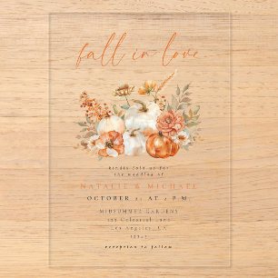 Fall in Love Floral Pumpkin Wedding Acrylic Invitations