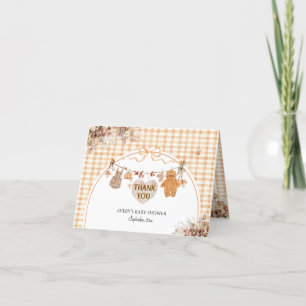 Fall in Love Floral Rustic Bow Baby Shower  Thank You Card