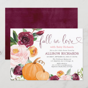 Fall in love floral rustic burgundy baby shower invitation