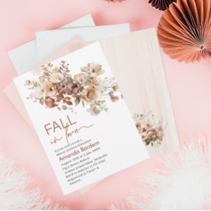 Fall in Love Flowers Watercolor bridal shower In Invitation