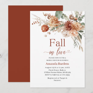 Fall in Love Flowers Watercolor bridal shower Invitation