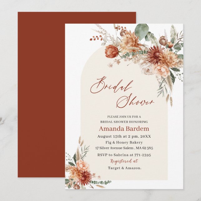 Fall in Love Flowers  Watercolor  bridal shower Invitation (Front/Back)