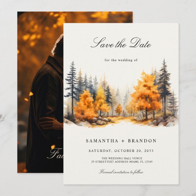 Fall in love Forest Photo Save The Date (Front/Back)