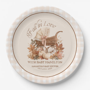 Fall In Love Gingham Baby Shower Paper Plate