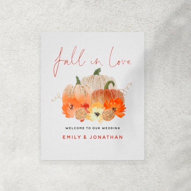 Fall In Love Glittery Pumpkins Welcome Wedding Poster (Creator Uploaded)