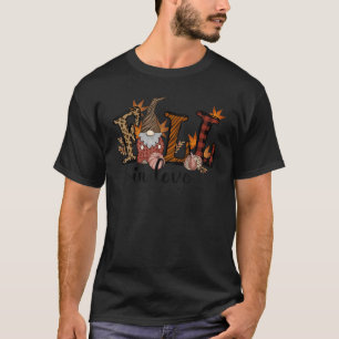 Fall In Love Gnome Leopard Plaid Pumpkin Thanksgiv T-Shirt