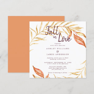 Fall in Love Golden Foliage Autumn Copper Wedding Invitation