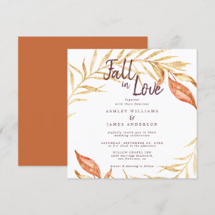 Fall in Love Golden Foliage Burnt Orange Wedding Invitation