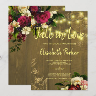 Fall in love golden lights floral bridal shower invitation