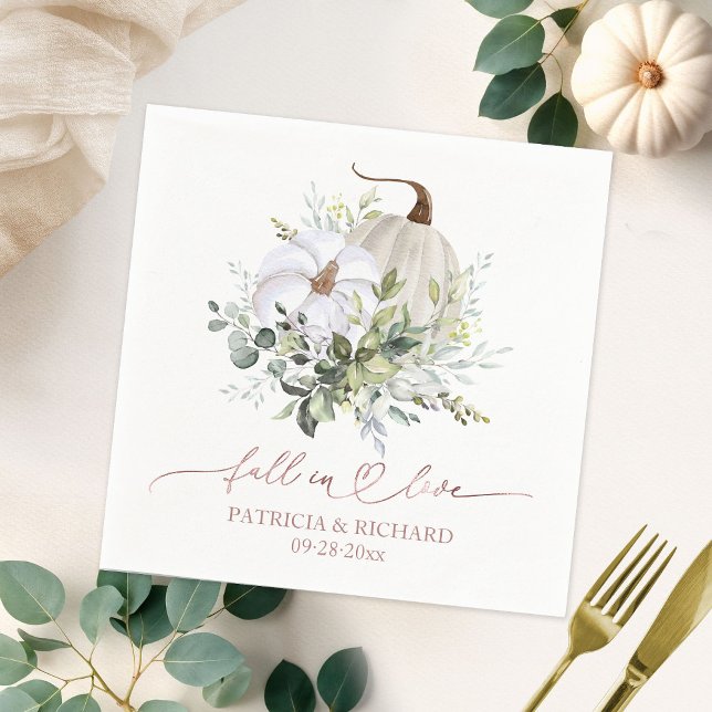 Fall In Love Greenery Pumpkin Napkin (Creator Uploaded)