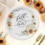 Fall In Love Greenery Pumpkin Paper Plate<br><div class="desc">Explore our stunning watercolor sunflowers and pumpkin fall-themed wedding suite,  easily personalized with your details. Contact me via chat for any questions or customization. PLEASE NOTE: For assistance on orders,  shipping,  product information,  etc.,  contact Zazzle Customer Care directly.</div>