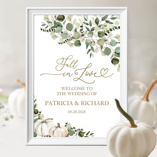 Fall in Love Greenery Pumpkin Wedding Welcome Poster (Creator Uploaded)