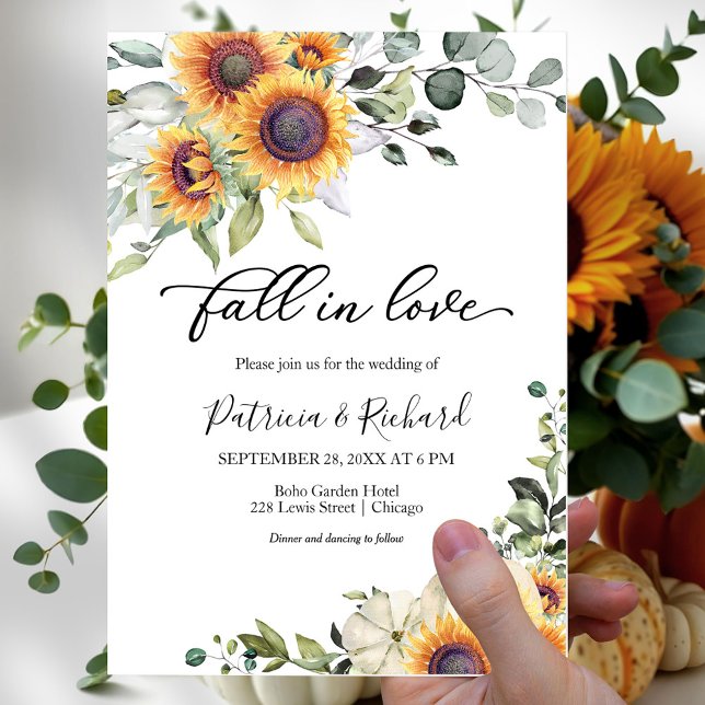 Fall In Love Greenery Sunflowers Wedding Invitation (Creator Uploaded)