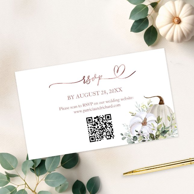 Fall in Love Greenery Wedding QR Online RSVP Enclosure Card (Creator Uploaded)