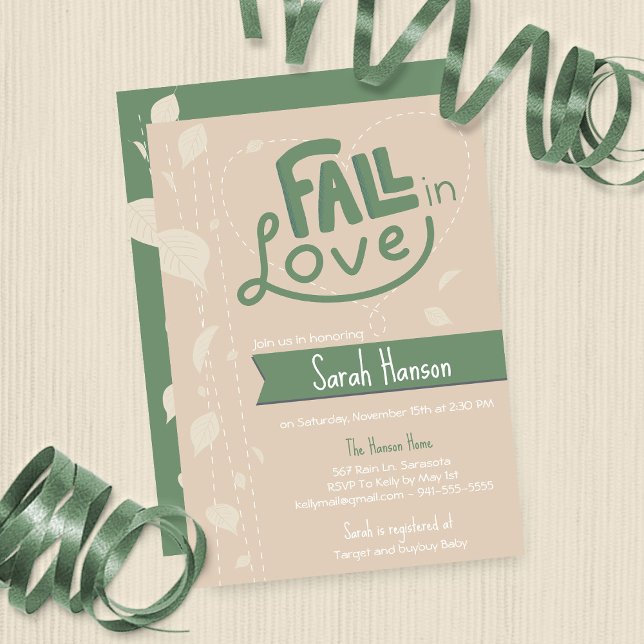 Fall in love - heart and leaves monotone invitation (Creator Uploaded)