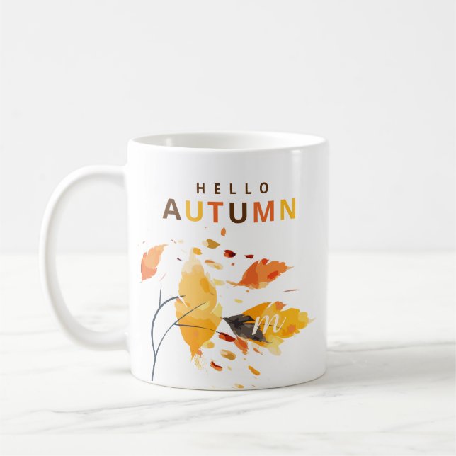 Fall In Love Hello Autumn Watercolor Leaves Coffee Mug (Left)
