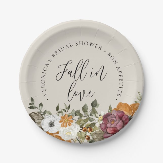 Fall in Love Ivory Bridal Shower Paper Plate (Front)