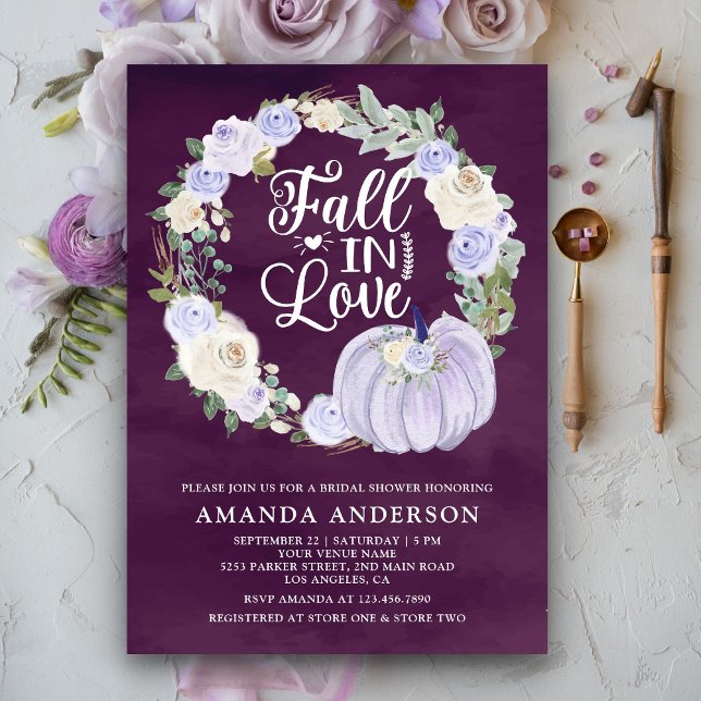 Fall in Love Lavender Pumpkin Plum Bridal Shower Invitation (Creator Uploaded)