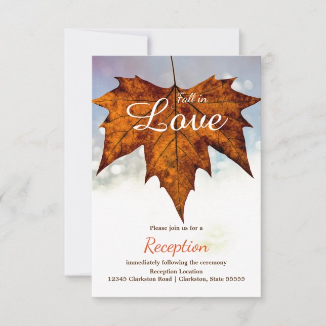 Fall in Love Leaf Photo - Reception Invitation (Front)