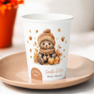 Fall In Love Little Teddy Bear Pumpkin Paper Cups