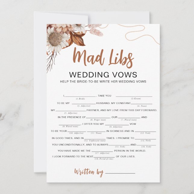 Fall in love | Mad libs Bridal Shower Game Card (Front)