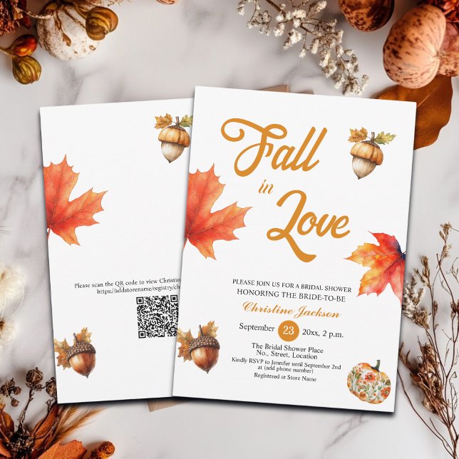 Fall in Love Maple Leaves Acorns Bridal Shower  Invitation (Creator Uploaded)