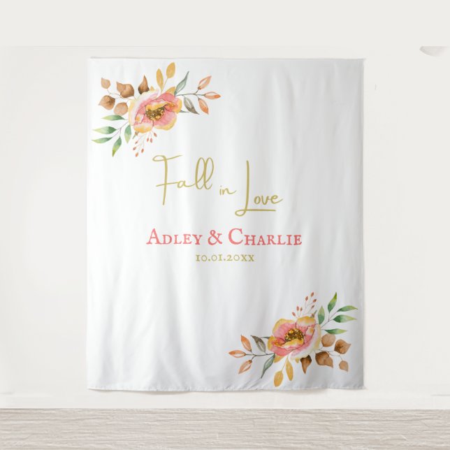 Fall in Love minimalist wedding or shower backdrop Tapestry (Front)