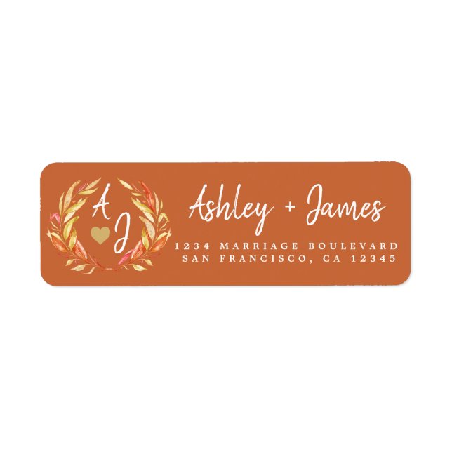 Fall in Love Monogram Mariage Adresse de retour (Devant)