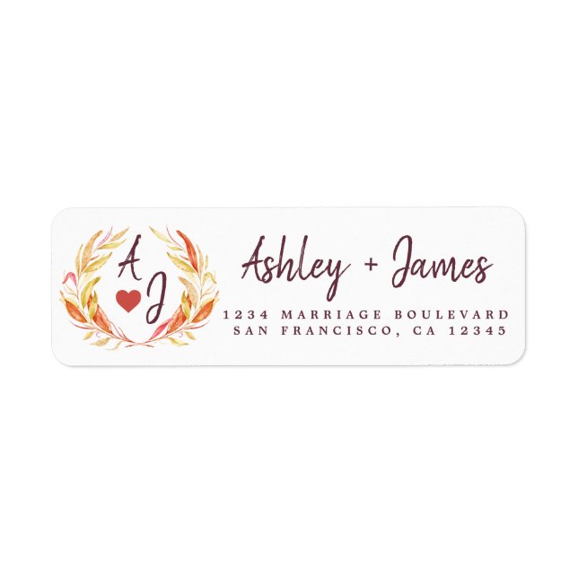 Fall in Love Monogram Mariage Adresse de retour (Devant)