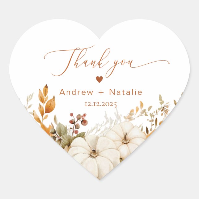 Fall in love Mopdern rustic Wedding Thank you Heart Sticker (Front)