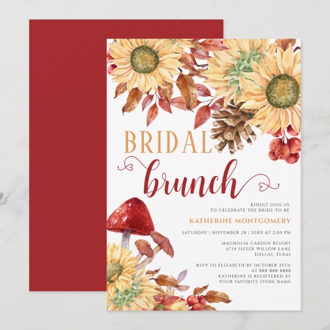 Fall In Love Mushroom Sunflower Fall Bridal Brunch Invitation (Front/Back)