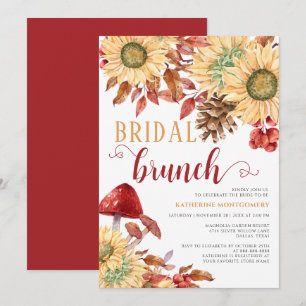 Fall In Love Mushroom Sunflower Fall Bridal Brunch Invitation