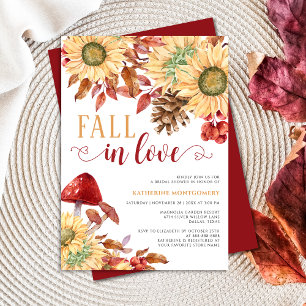 Fall In Love Mushroom Sunflower Fall Bridal Shower Invitation
