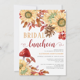 Fall In Love Mushroom Sunflowers Bridal Luncheon Invitation