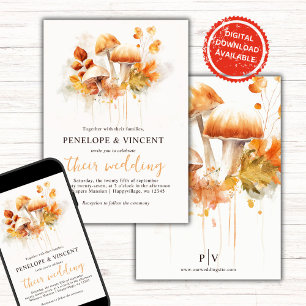 Fall in Love Mushrooms Wedding Invitation
