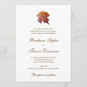 Fall in Love Nature Theme Watercolor Leaf Wedding Invitation
