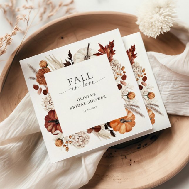Fall in Love Neutral Pumpkin Frame Napkin (Creator Uploaded)