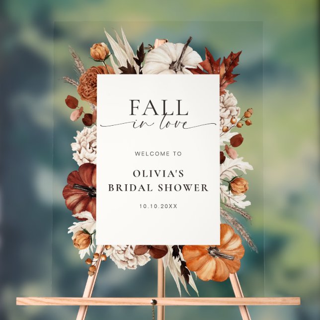 Fall in Love Neutral Pumpkin Frame Welcome Acrylic Sign (Neutral)