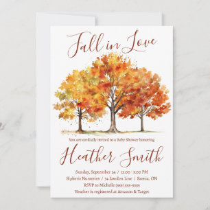 Fall in Love, Oak, Maple Trees, Autumn Baby Shower Invitation