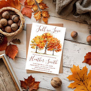 Fall in Love, Oak, Maple Trees, Autumn Baby Shower Invitation