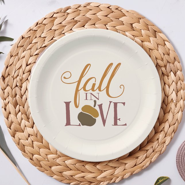 Fall in Love | Off-White Autumn Acorn Paper Plate (Creator Uploaded)