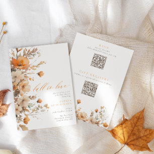 Fall in Love Orange & Brown Floral Bridal Shower Invitation