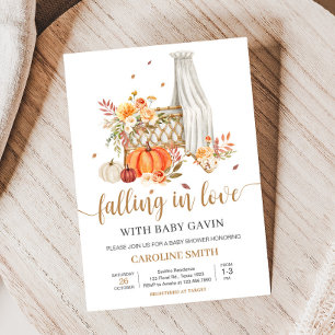 Fall In Love Orange Pumpkin Baby Shower  Invitation