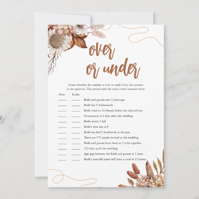 Fall in love | Over Or Under Bridal Shower Game  Invitation (Front)