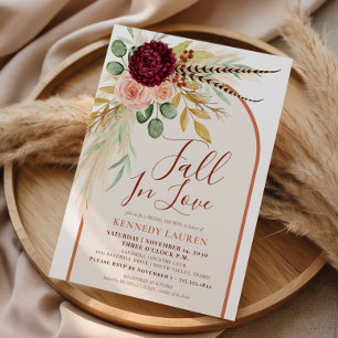 Fall In Love Pampas Floral Rust Arch Bridal Shower Invitation