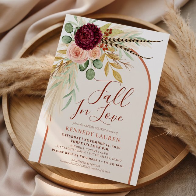 Fall In Love Pampas Floral Rust Arch Bridal Shower Invitation (Creator Uploaded)