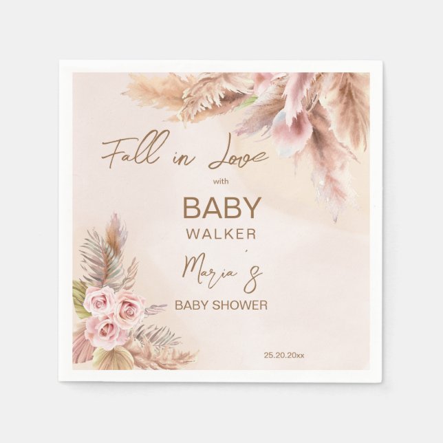 Fall in love pampas grass boho baby shower napkin (Front)