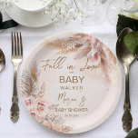 Fall in love pampas grass boho baby shower paper plate<br><div class="desc">Fall in love pampas grass boho dried flowers fall autumn baby shower personalized paper plates. Pink boho roses,  pampas grass,  dried leaves,  watercolor floral</div>
